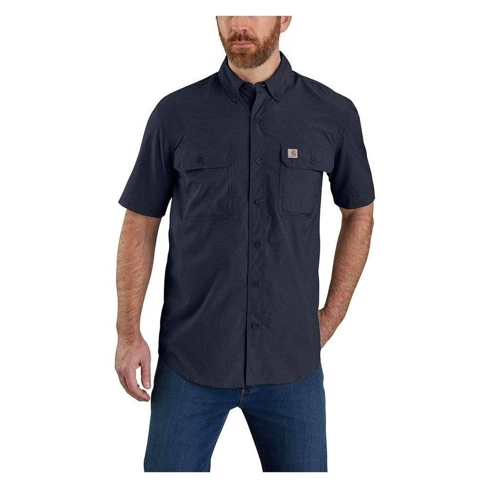Carhartt Force Mens Size XXXL 3X Navy Button Down Short Sleeve Relaxed Fit Shirt